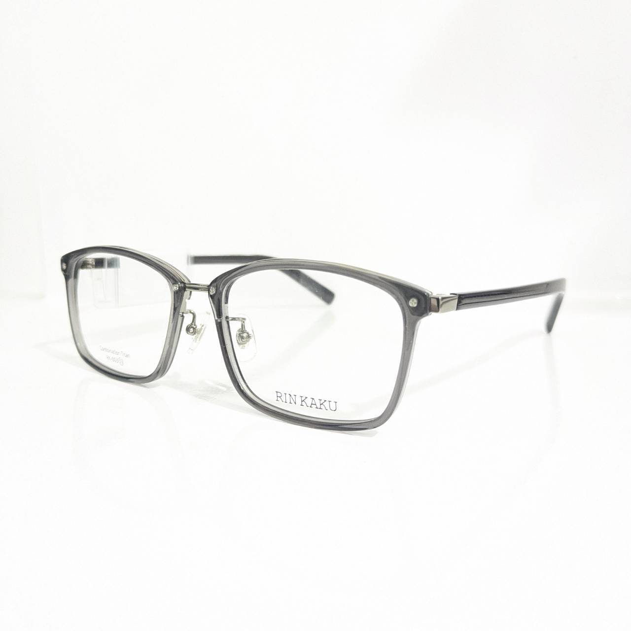 【RIN KAKU】スクエアコンビフレーム 巻きセル クリアグレー・シルバー