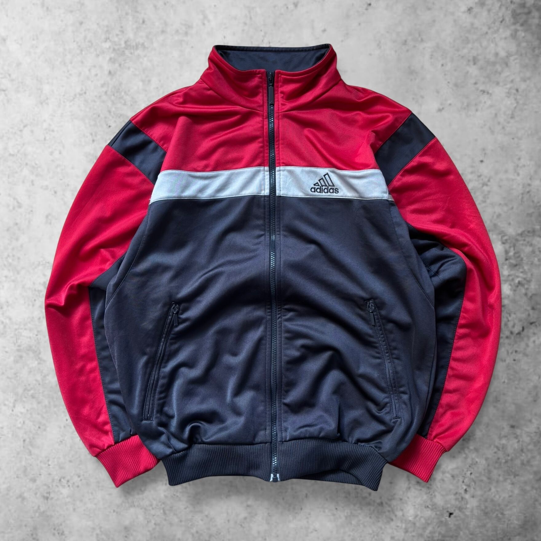 【超希少・背面ビッグロゴ】アディダス トラックジャケット 赤×黒×白 グッドカラー 80〜90年代 adidas アディダス バックロゴ フロッキー