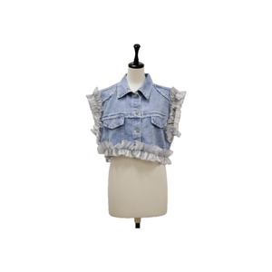 Ruffle frill denim vest