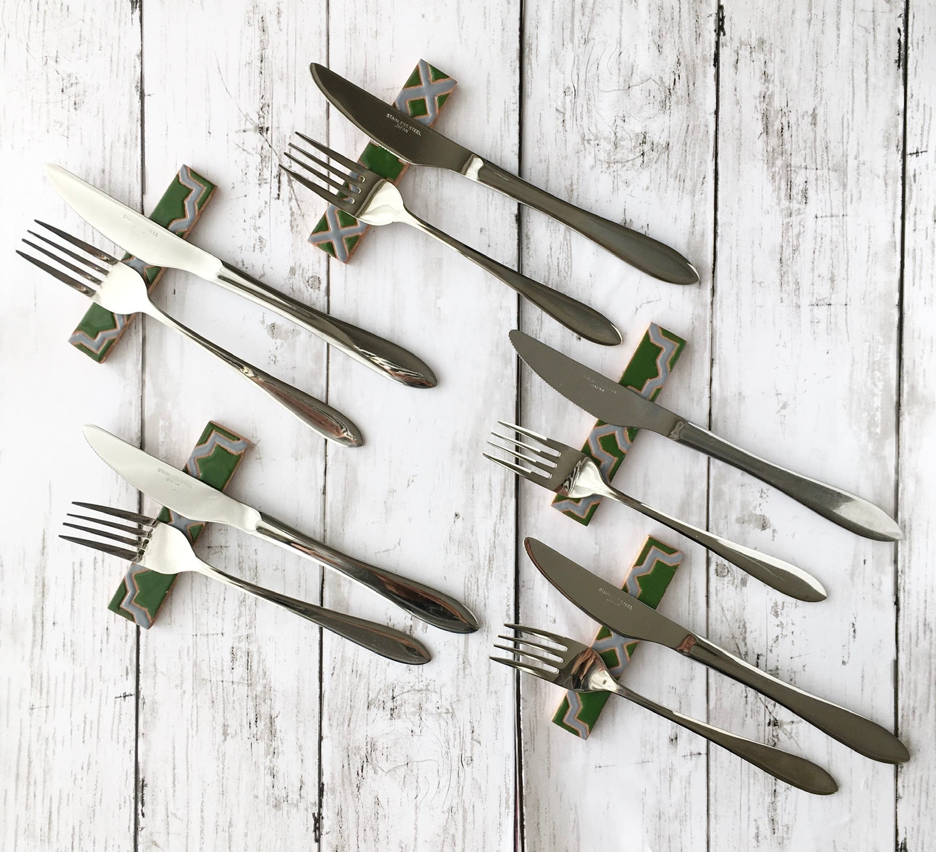 受注生産品】スペインタイルのカトラリーレスト5個セット 木製フレーム