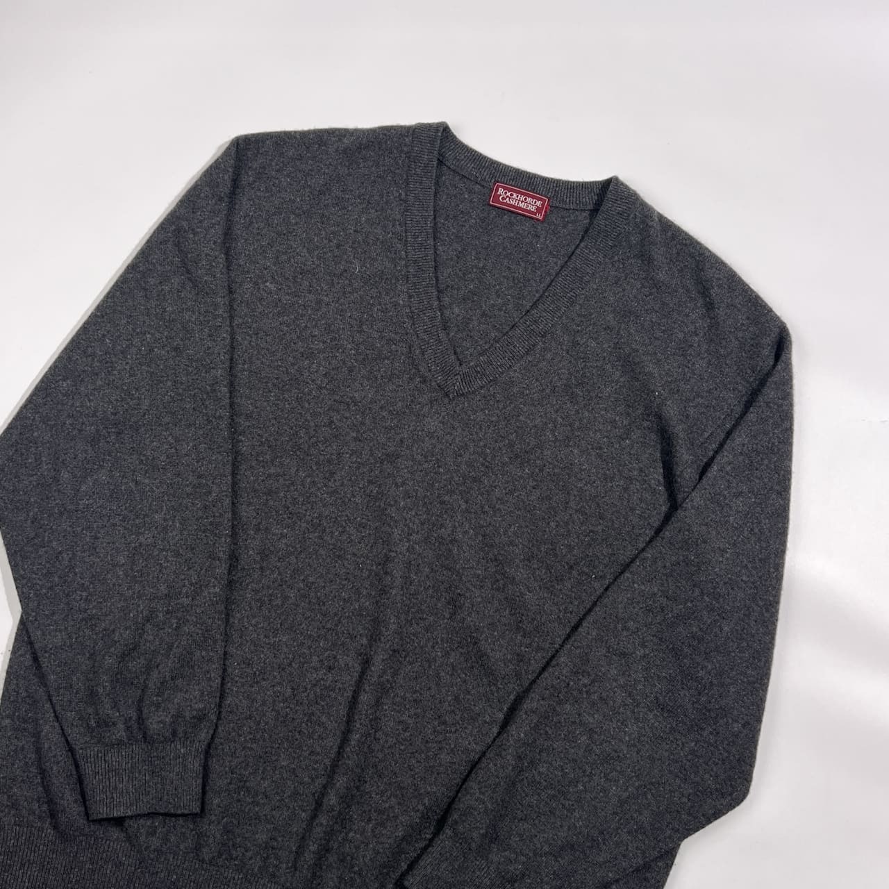カシミヤ100% ROCKHORDE ロックホード Vネック ニット セーター LL /チャコール グレー系 メンズ