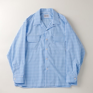 【新品】MINTENS 1960s vintage cotton shirts made in Italy fabrics made in JAPAN/ イタリア製 ヴィンテージ生地 コットン オープンカラー シャツ ギンガムチェック ブルー オリジナルブランド 1960年代シルエット サイズ①