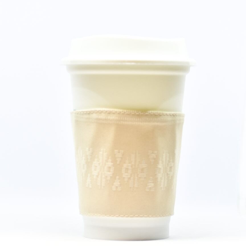 帯 カップスリーブ コーヒースリーブ リメイク 日本製 ベージュ 刺繍 - cup sleeve