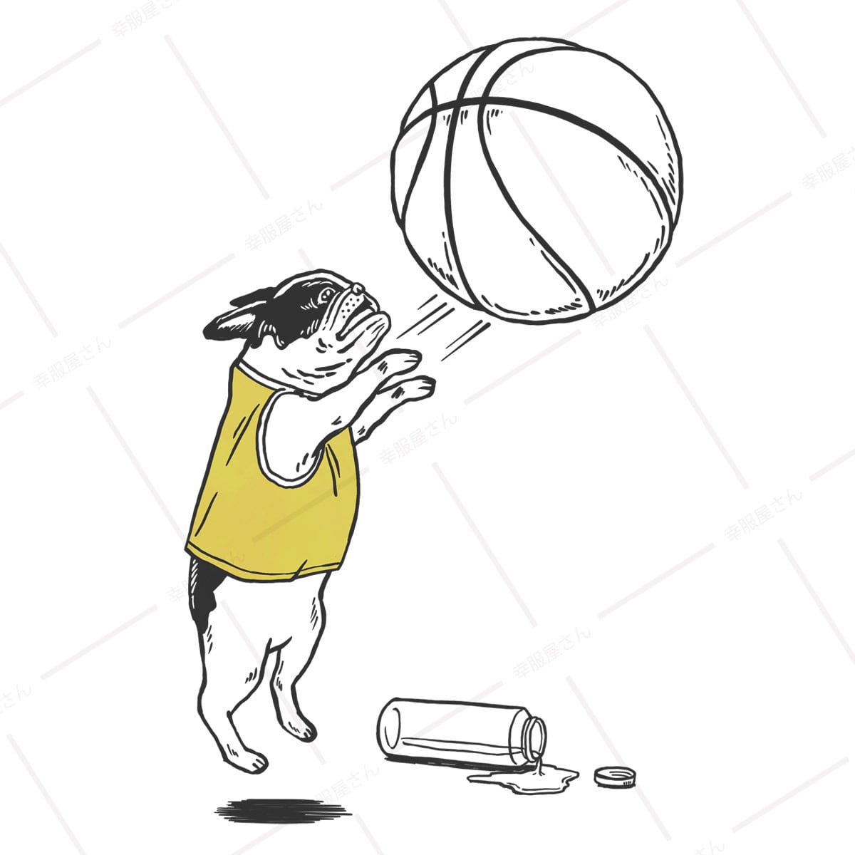 フレブル バスケ シュート Tシャツ dog35 イラスト 犬 フレンチブルドッグ ゆるい バスケットボール