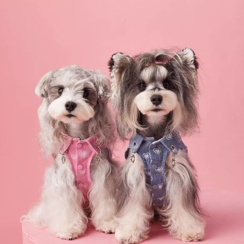 ハート柄デニムのカットソー 犬服 00439