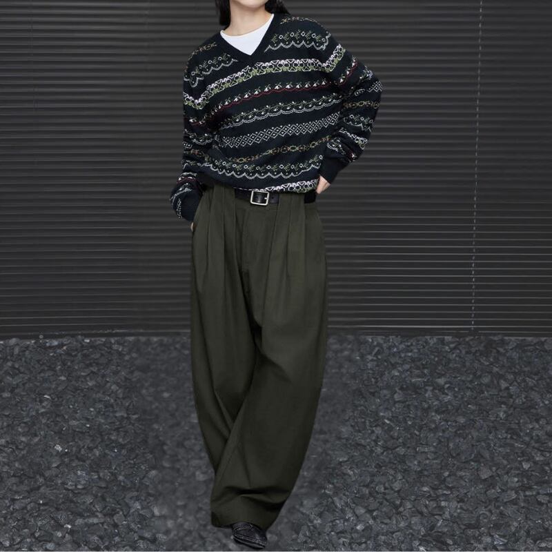 カジュアルワイドレッグタックパンツ R00974