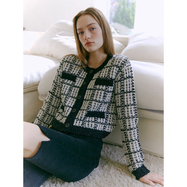 [ETMON] Tweed Knit Cardigan, Ivory 正規品 韓国 ブランド 韓国ファッション 韓国代行 カーディガン