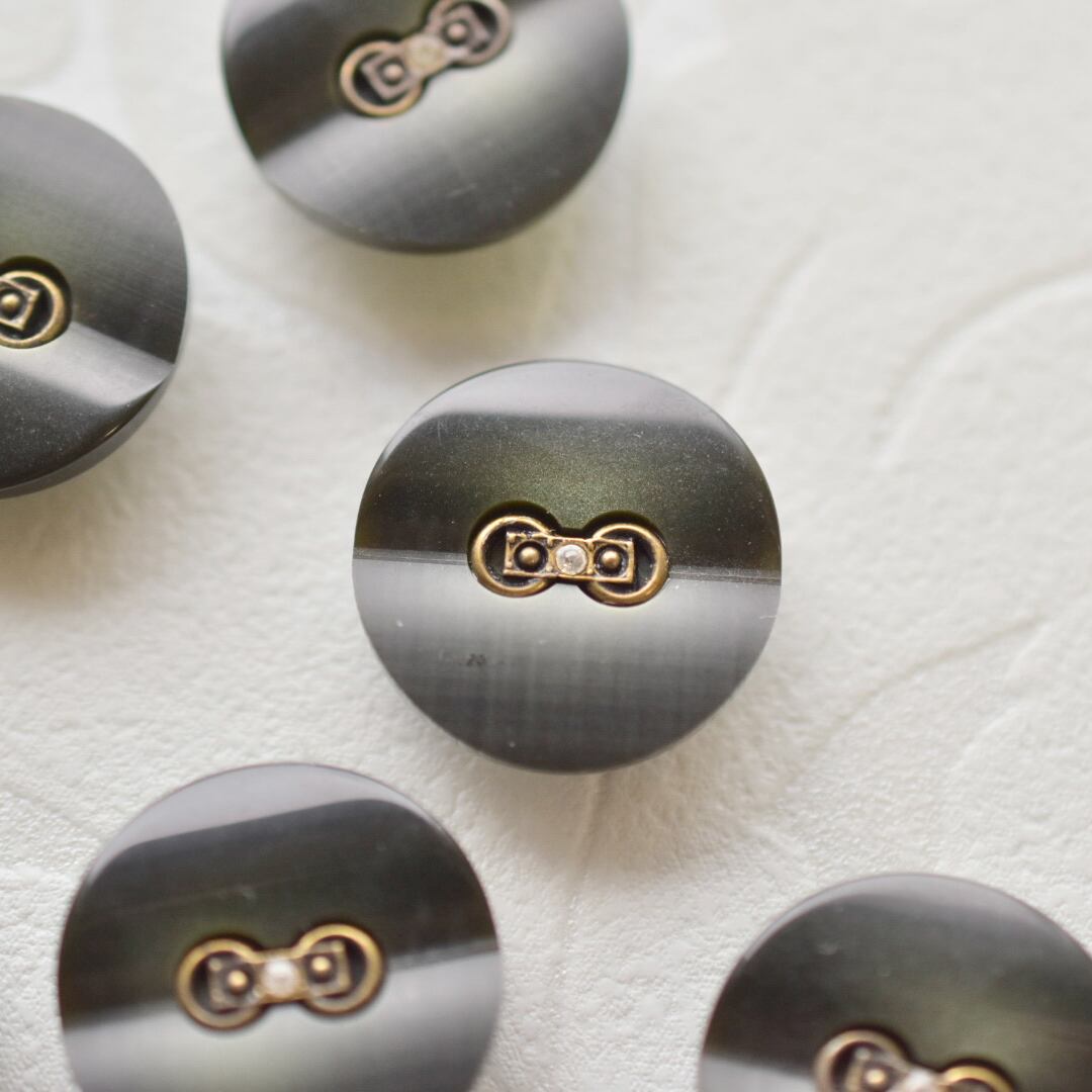 1粒ラインストーンリボン×カーキ 20㎜