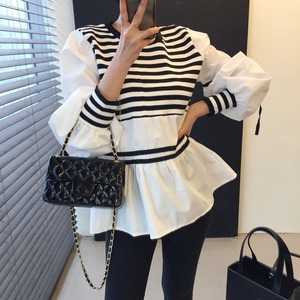 送料無料♡秋冬新作 ブラウス 長袖シャツ レディーストップス ボーダー柄 韓国風 着回し ゆったり(DM0195)