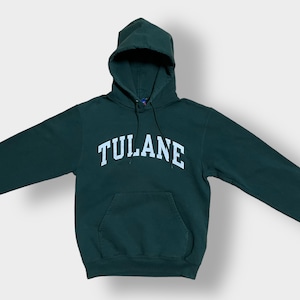 champion カレッジ パーカー テュレーン大学 TULANE アーチロゴ カレッジロゴ プリント プルオーバー スウェット フーディー チャンピオン S ディープグリーン us古着