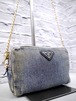 ◆PRADA プラダ CANAPA カナパ クロスボディ チェーンストラップ デニム ミニ ショルダー バッグ カメラ バッグ ポーチ 青x金◆ レアモデル