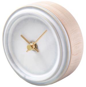 杉浦製陶 置き時計 日本製 TILE WOOD CLOCK 陶磁器 木 直径11.5 奥行4.5cm 重量350g 乳白釉