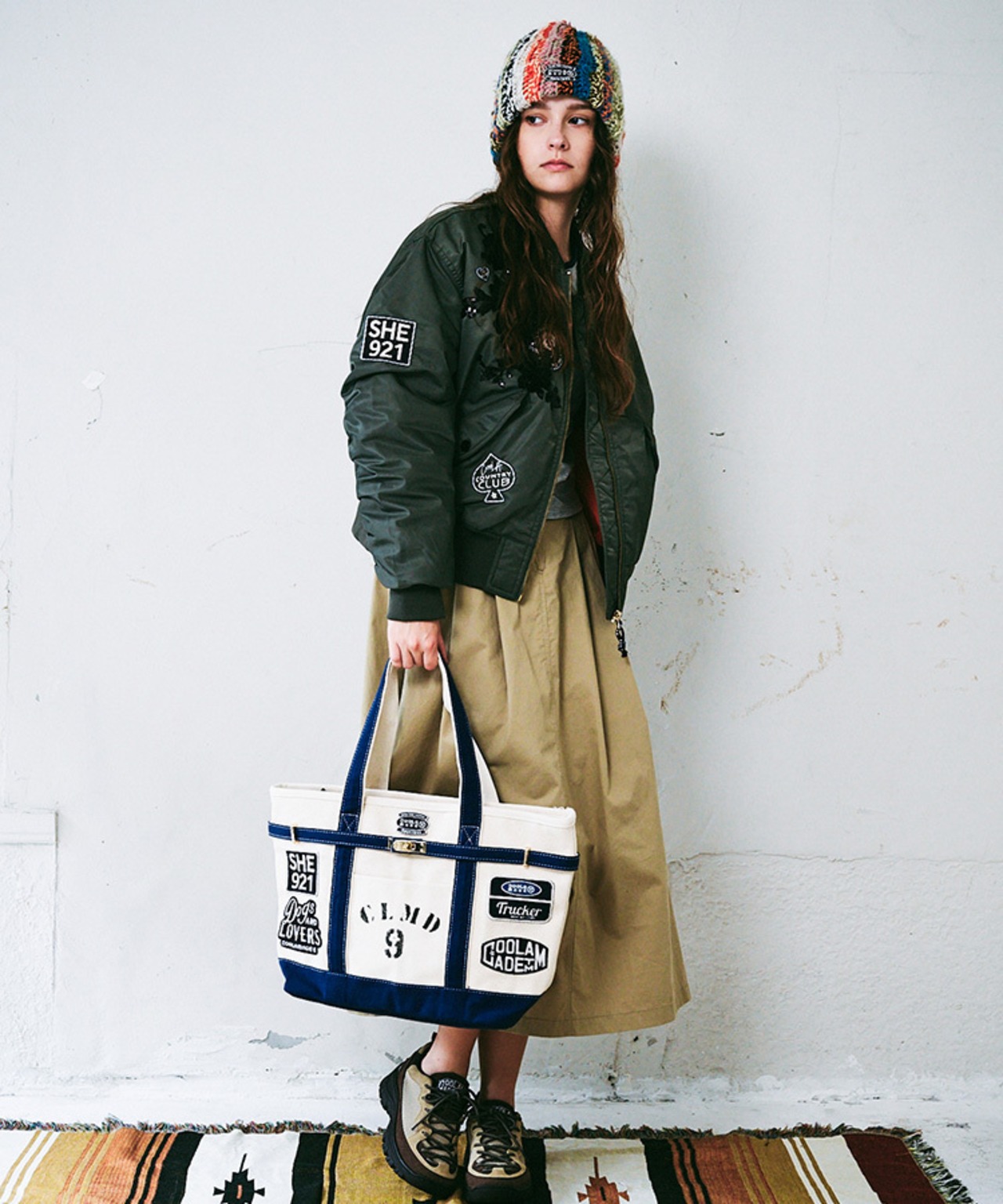 【直営限定ITEM】マルチワッペンターンロックトートバッグ TYPE-F (IVORY/NAVY)　CQ-48515H