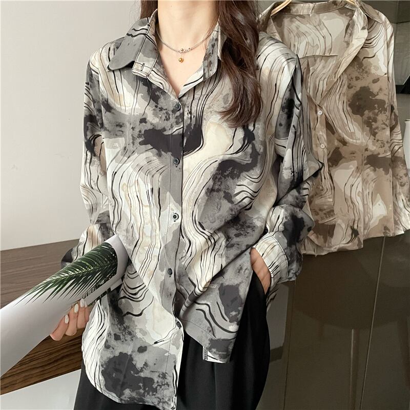 シャツ スプリングオータムルーズ薄手フローラル ロング 春物 秋物 花柄 1号婦人50573758697