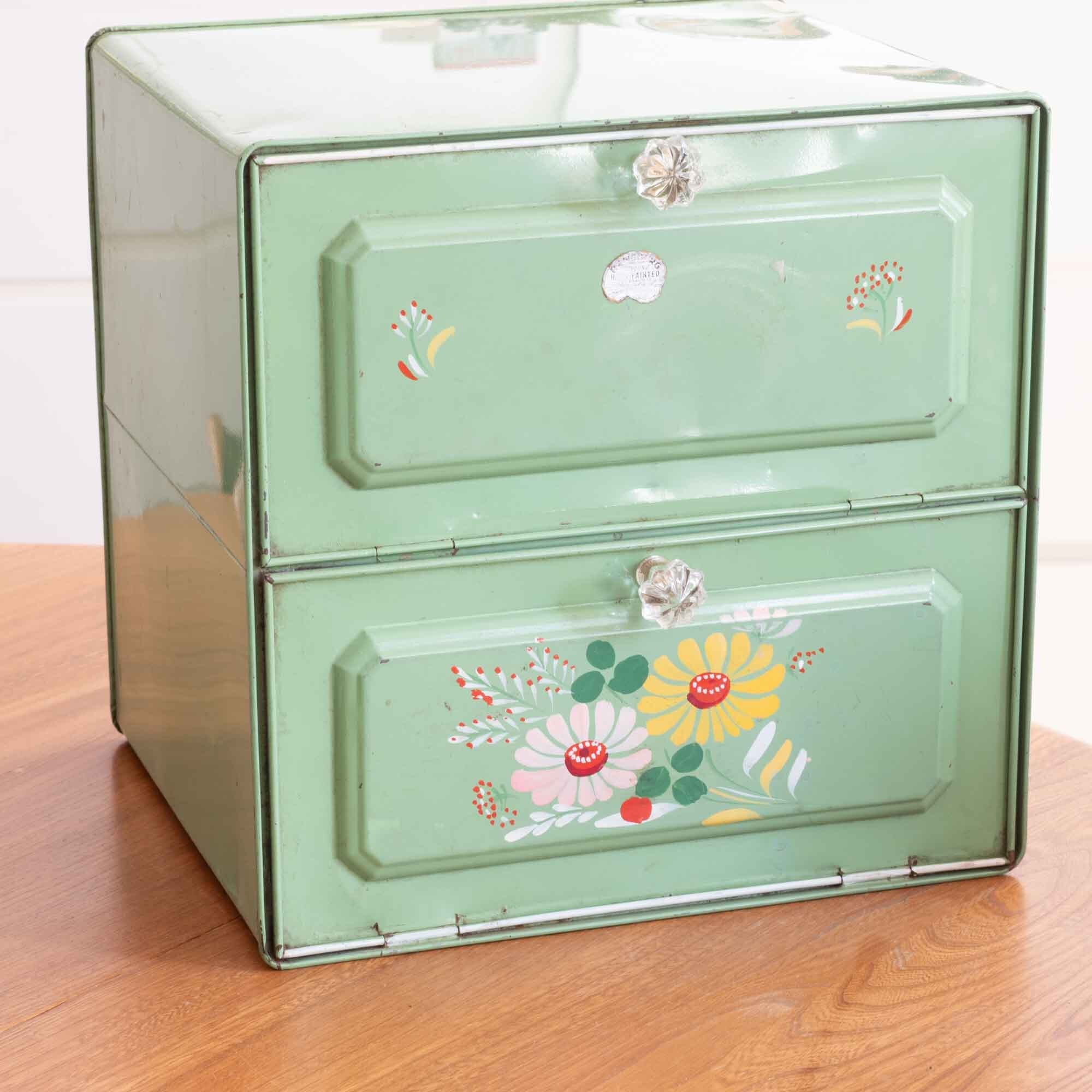 米国　ランズバーグ社（RANSBURG）　2段のブレッド缶　グリーン　手書き