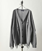 many men many mind polyester melange knit loose silhouette damage cardigan (L/GRY) M2311020