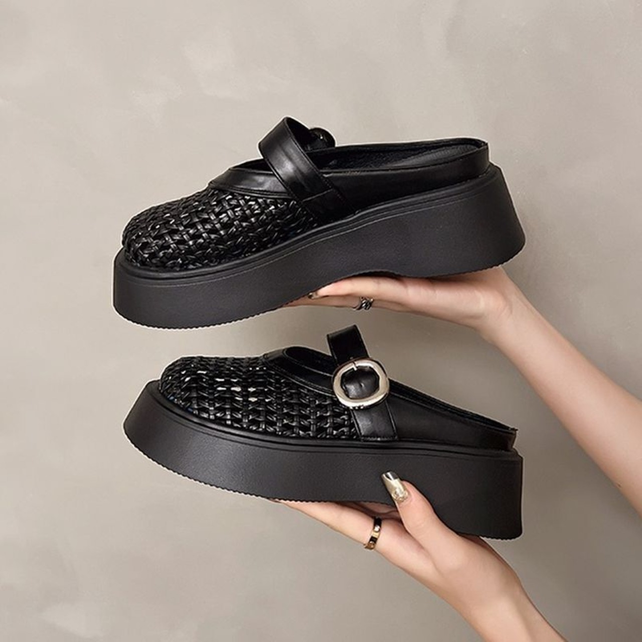 メッシュ素材 厚底 サンダル  90018