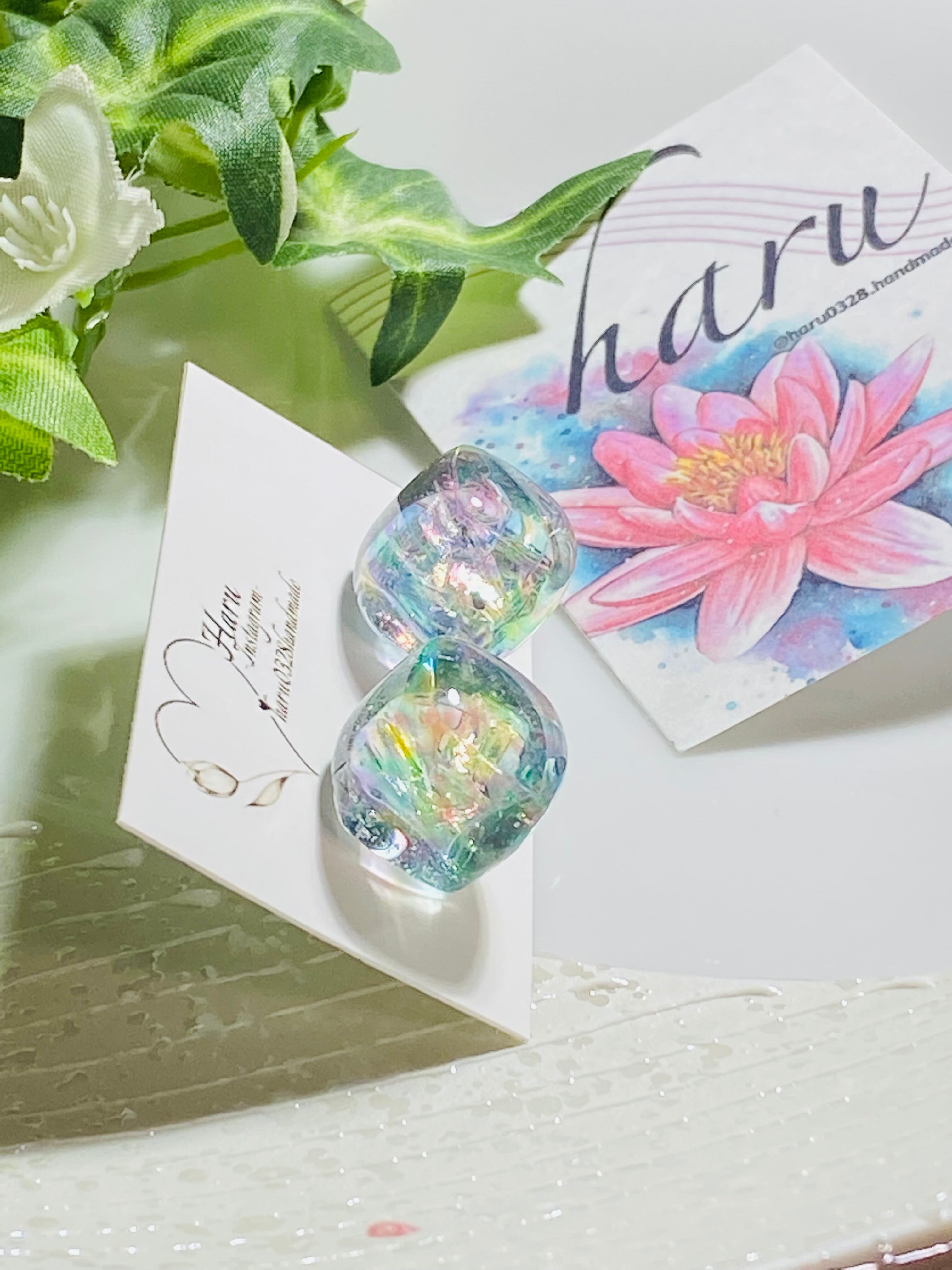 レジンピアス ハンドメイドアクセサリー レジン シャボン玉 アイスキューブ