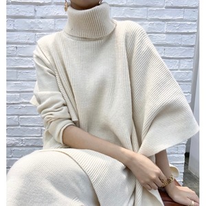 【即納商品】poncho and long knit set　10849　グレー