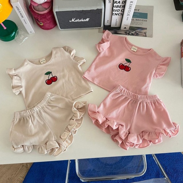 【BABY&KID】夏作チェリー刺繍フリルセットアップ