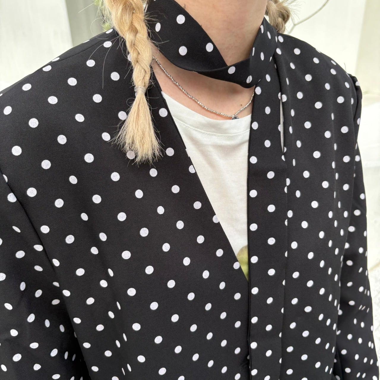Oversized Polka Dot Jacket with Scarf_LN03391 | lanan(ラナン)