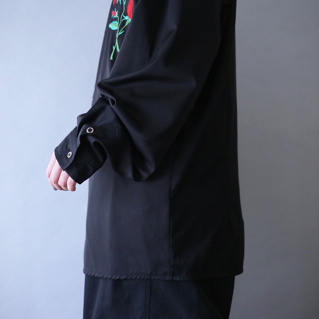 "刺繍×薔薇" one point design loose silhouette black mode shirt