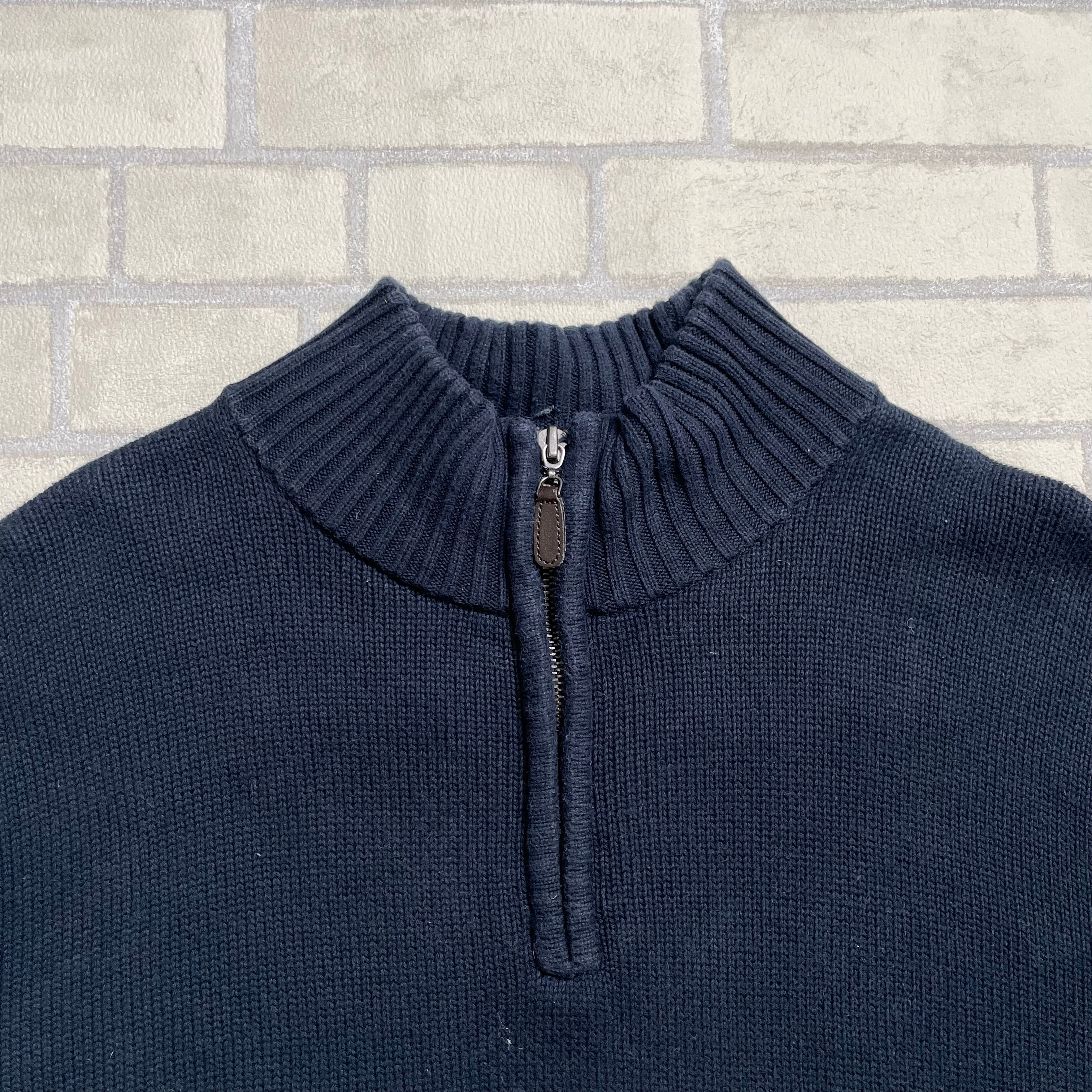 L.L.BEAN ハーフジップニット XL コットン100% 厚手 ネイビー ジップ 