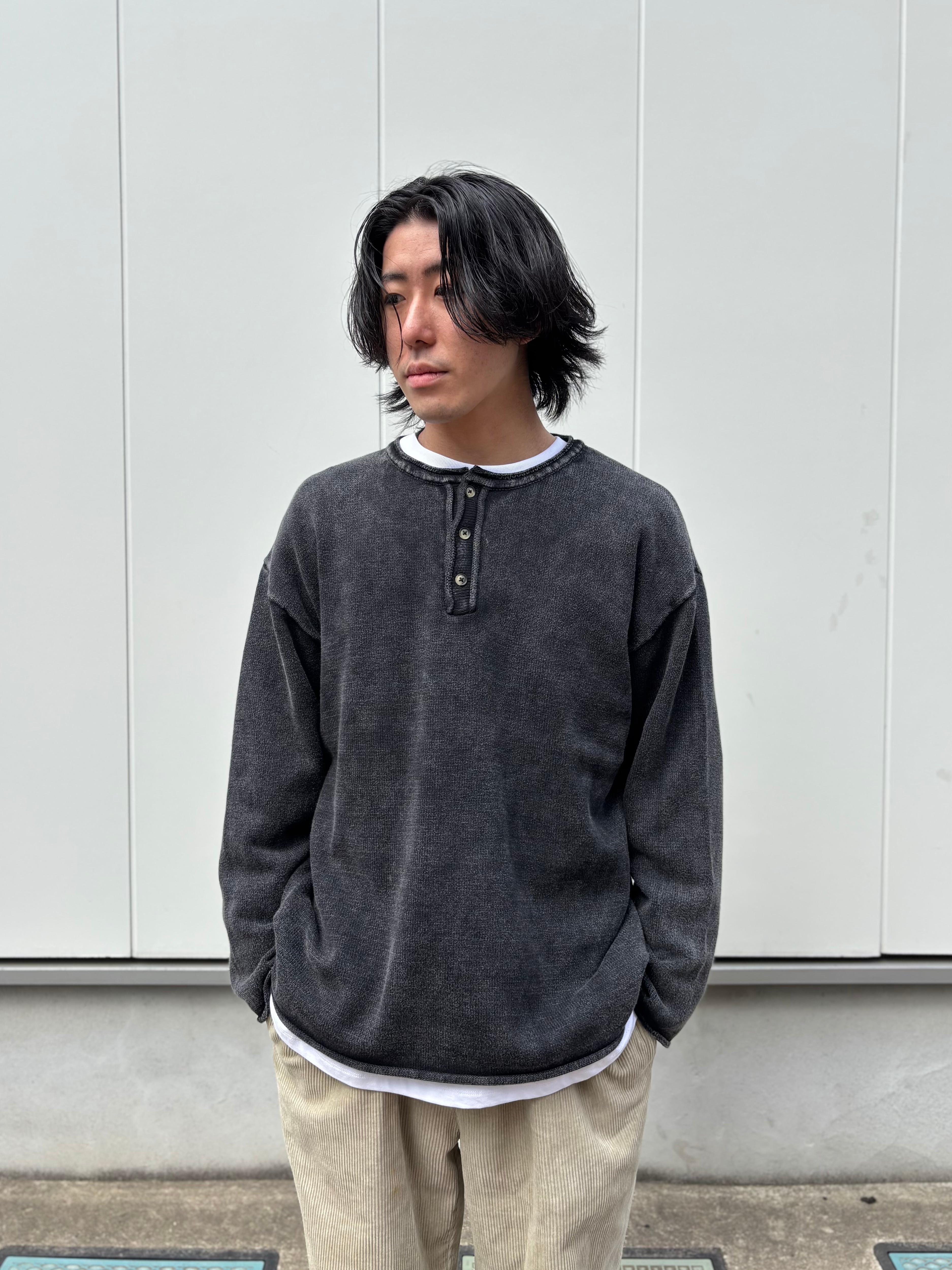 A.R.P®︎ Cotton Mineral Washed Henry Neck Knitsew Fade Black