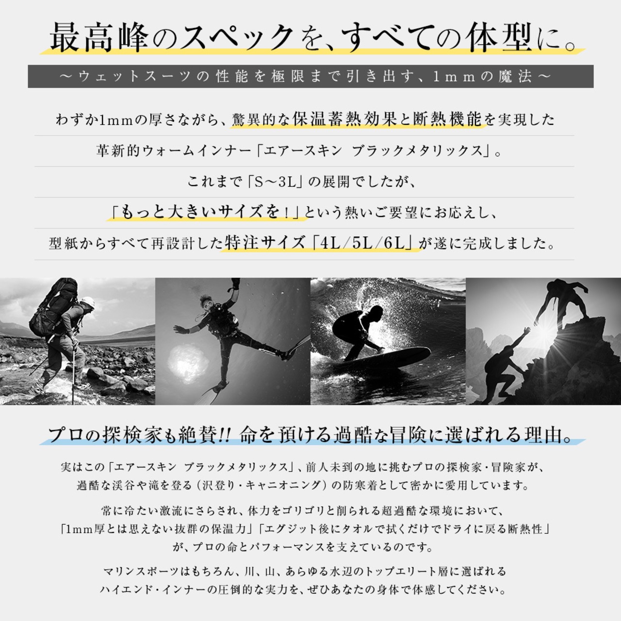 【特注サイズ 4L 5L 6L】AIR SKIN（エアースキン）ブラックメタリックス ロングスリーブ メンズ