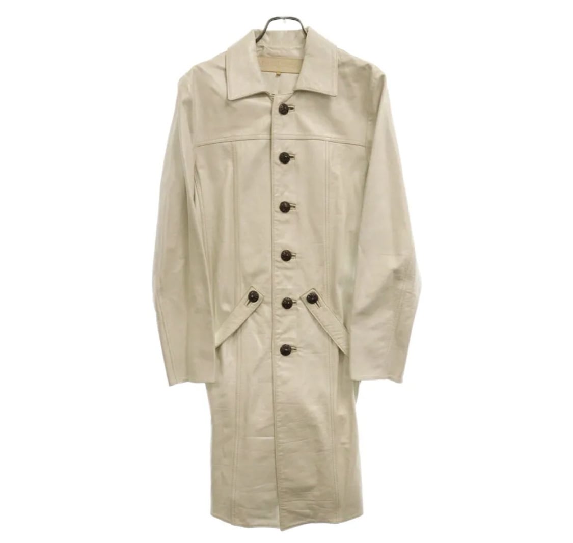 CHROME HEARTS クロムハーツ 8BTN LEATHER COAT クロスボールボタン スリムデザイン レザーコート ホワイト