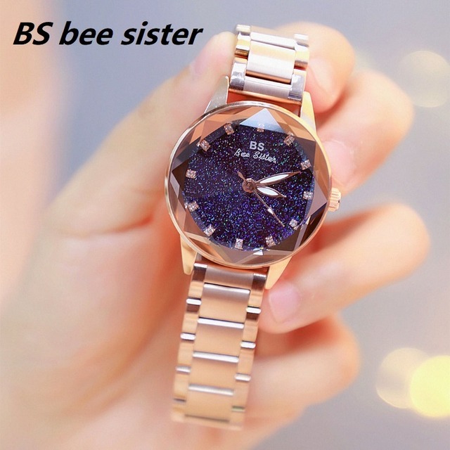 BS bee sister 腕時計 時計 レディース 女性用 ウォッチ セレブ ゴージャス ダイヤモンド 人気 クリスタル ガラスカット アクセサリー ラッピング無料 送料無料 かわいい おしゃれ ゴールド ブレスレット 旅行 イベント カジュアル 丸い 円形 星空デザイン文字盤 1561