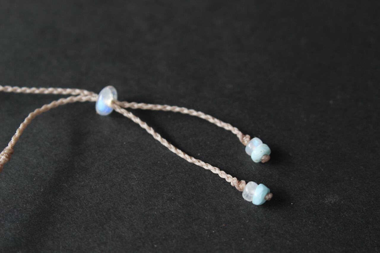 Larimar & Rainbow moonstone micro macrame bracelet