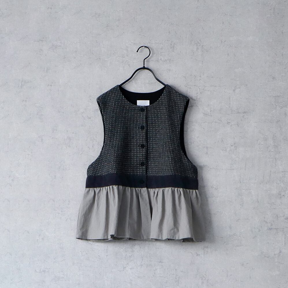 MAGALI ピンドットツイードヴィンテージジレグレイ | tenori