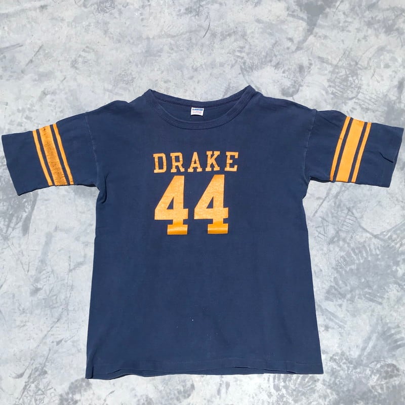 70's 80's Champion チャンピオン フットボールTシャツ WIN Tee バータグ ラバープリント ブルー イエロー DRAKE44  XL 希少 ヴィンテージ | agito vintage powered by BASE