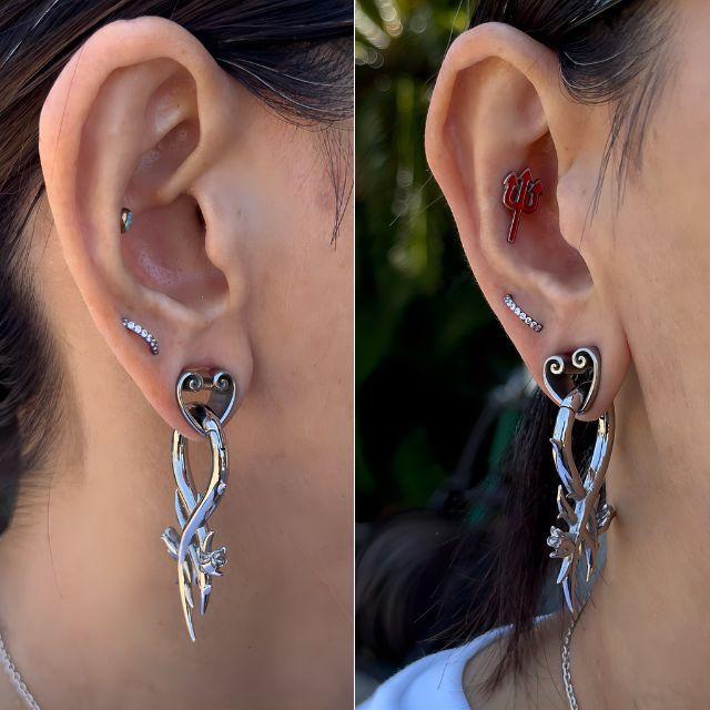 ワンタッチピアス 8G ROSE 薔薇ピアス クリッカー 磁石 簡単マグネット