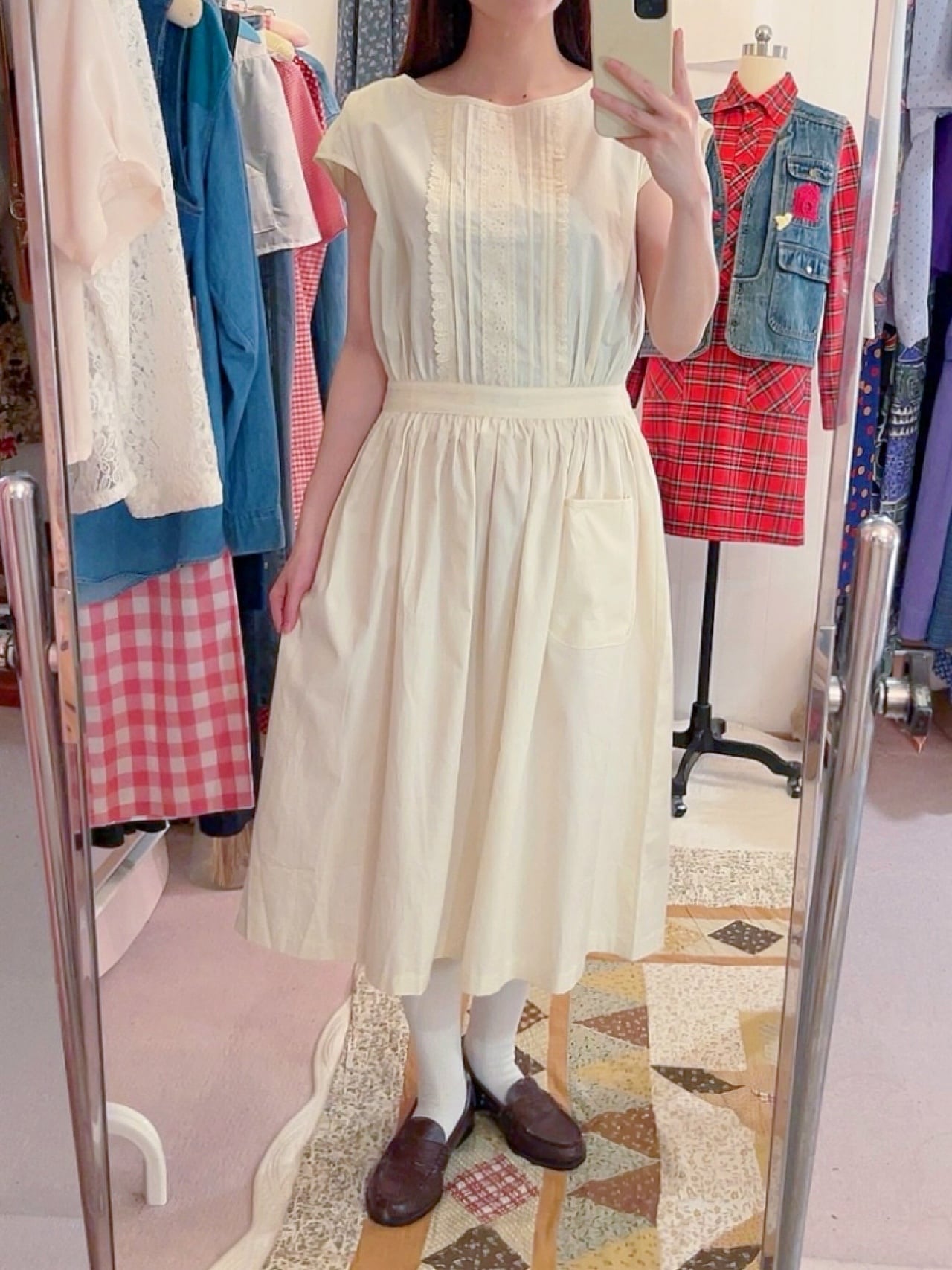 cotton lace back button one-piece