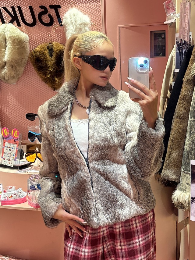 VINTAGE  ZIPUP FUR JACKET   Y2K