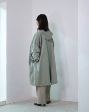 to-te - Drawstring Square Coat ：Slate Green｜撥水素材／微光沢／ドローストリング／スクエアコート