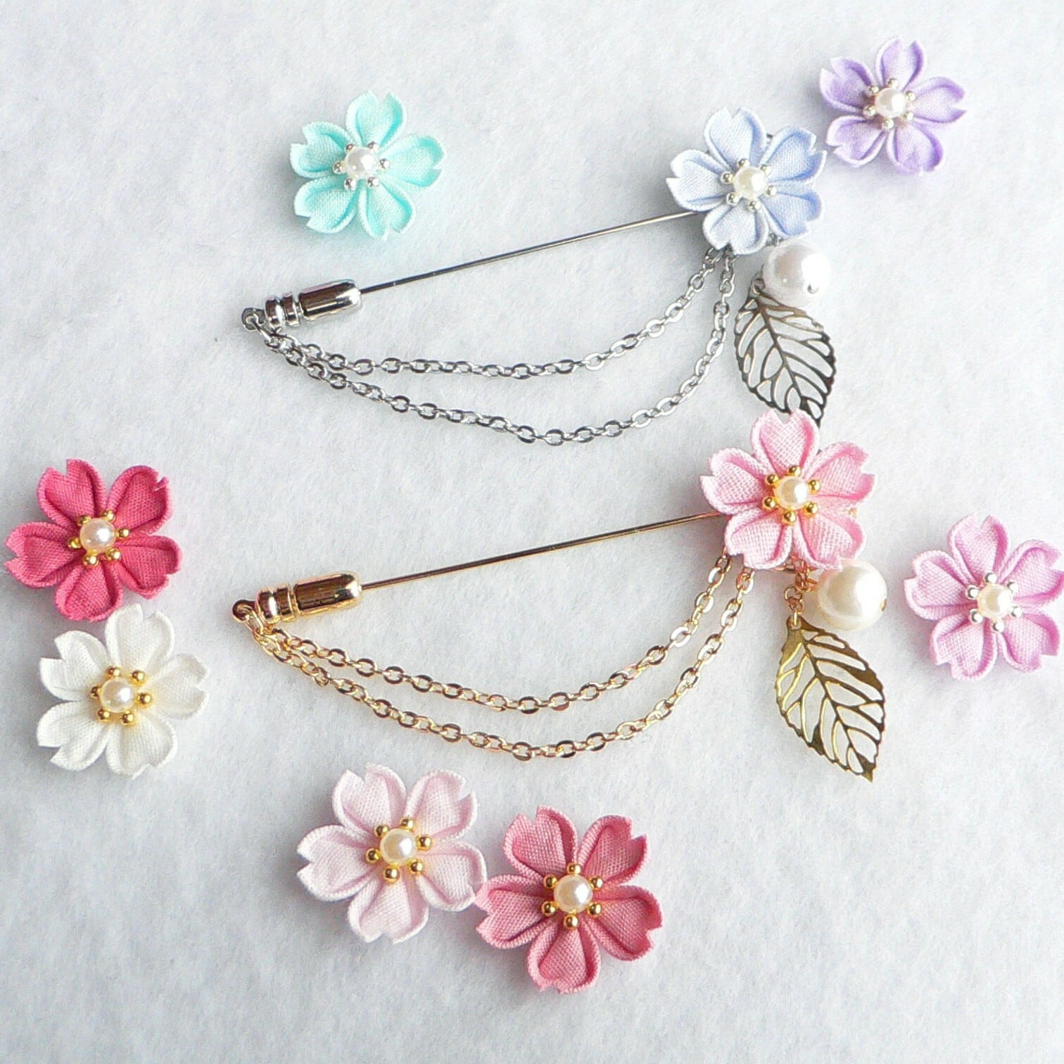 つまみ細工 桜のハットピン 】---- フラワー/誕生日/記念日/プレゼント