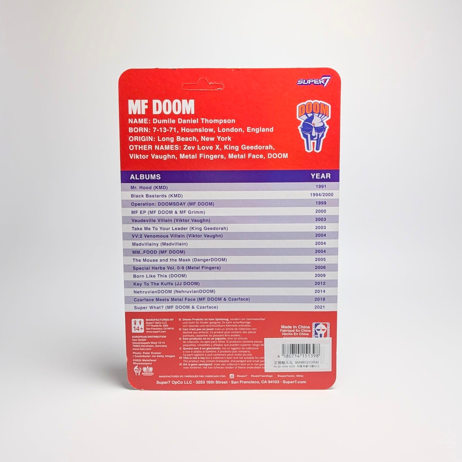 【 ReAction Figures 】MF DOOM SUPERVILLAIN METALFACE COLLECTIBLE / NYK / NYC / SUPER7 /スーパー7〚アメリカン雑貨 アメトイ〛