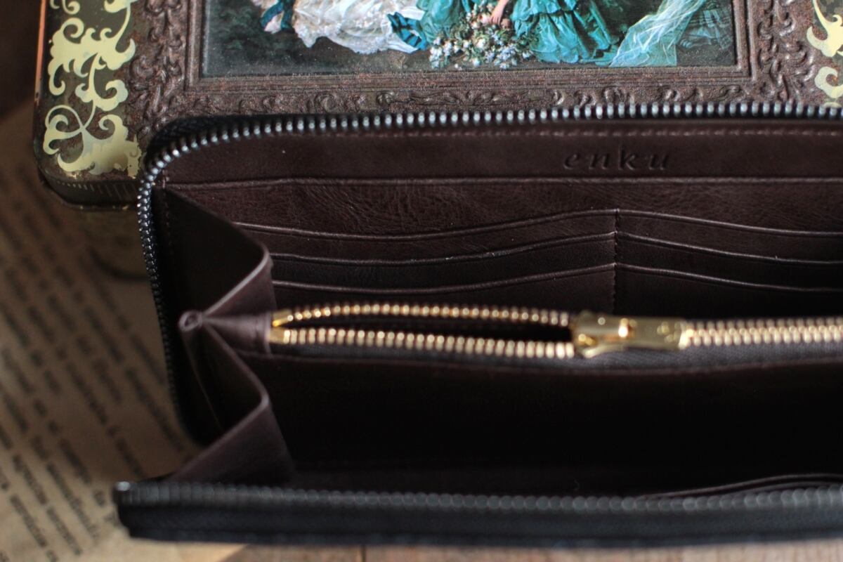 本革 藍染 墨 長財布 enku