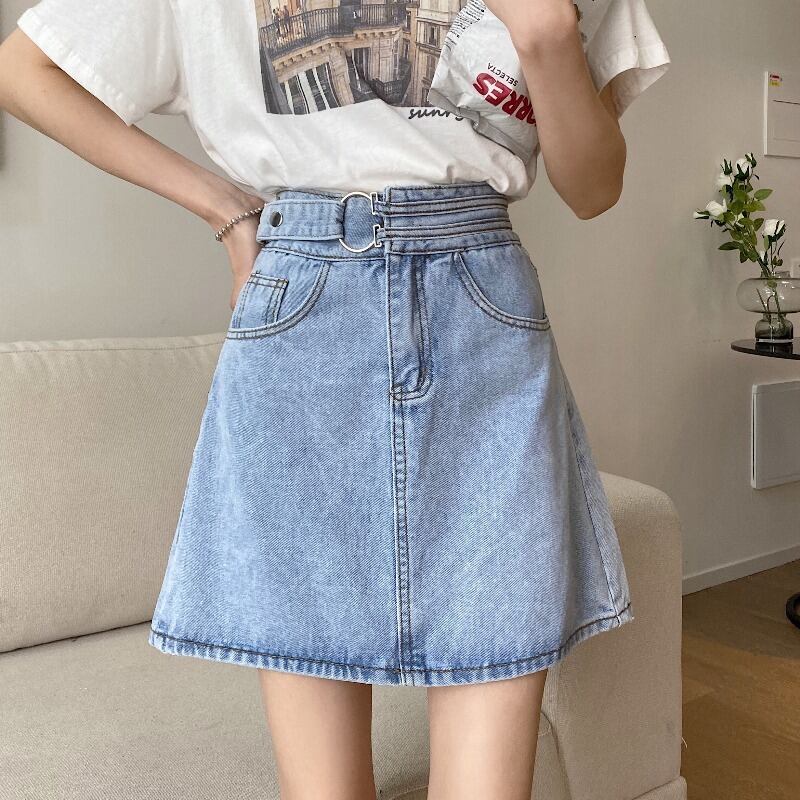 Aラインスカート スプリングオータムスタンダードハイウェストウェスト薄手ショート レトロ 春物 秋物 1号婦人89935943671