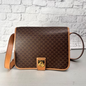 CELINE セリーヌ マカダム レザー ショルダーバッグ ブラウン A-14112