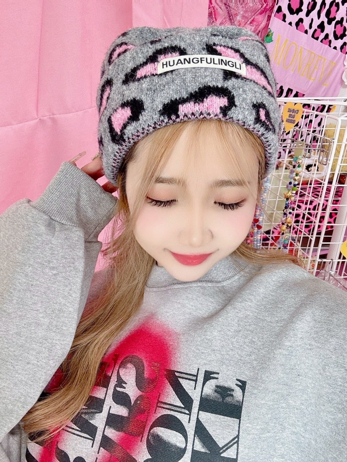 レオパードニット帽/韓国/レディースファッション/可愛い/おしゃれ/ラフ/カジュアル/防寒/帽子