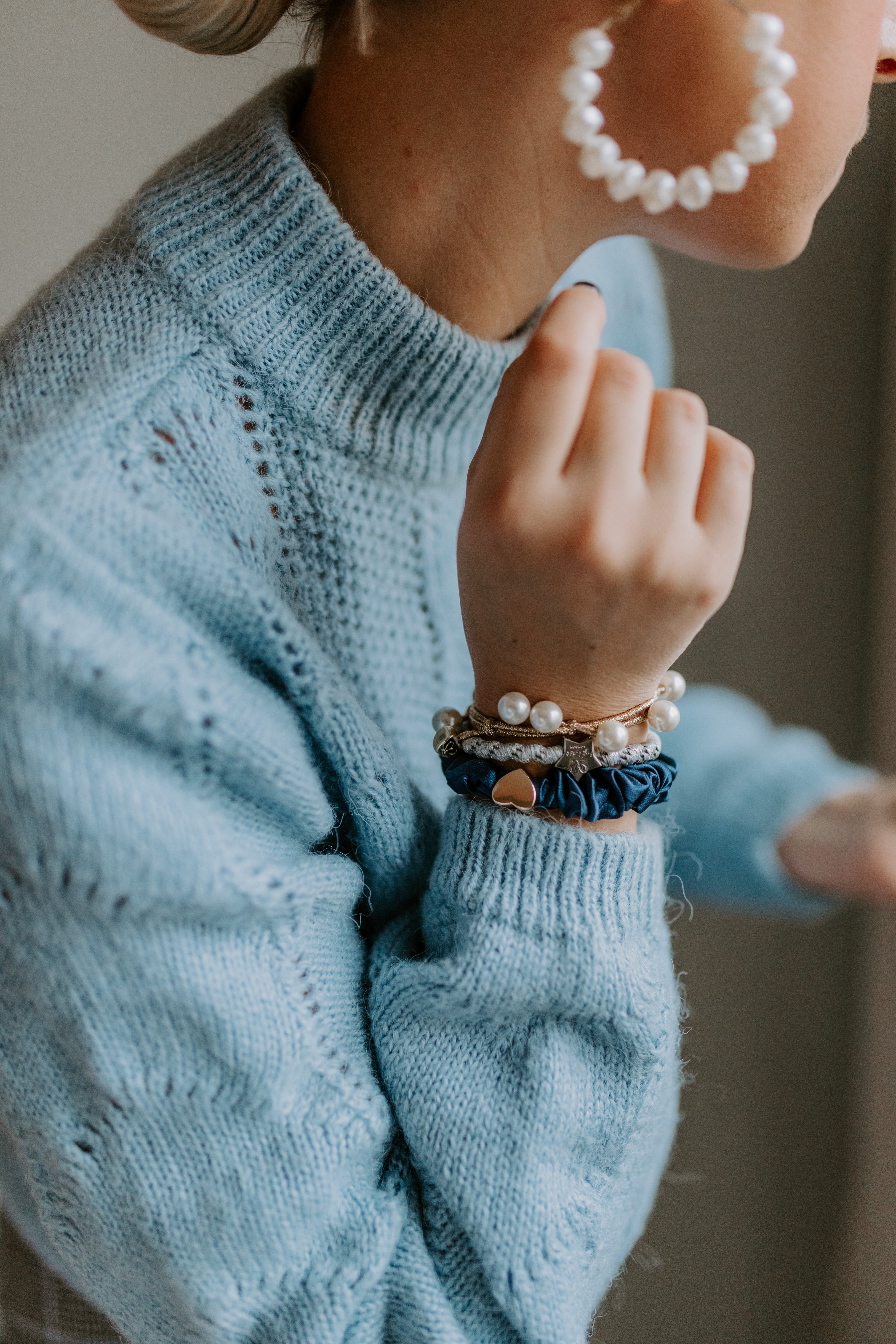 Gold Heart Silk Scrunchie Navy_S-1-002