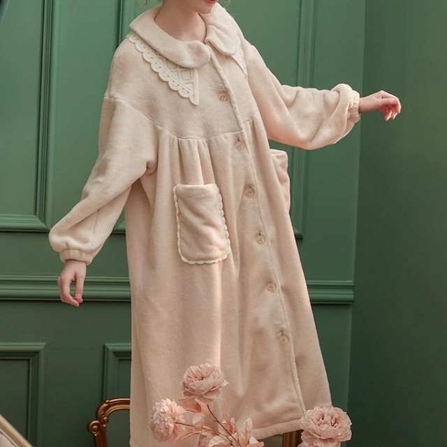 【3color】boa-fleece loose silhouette night gown p1142