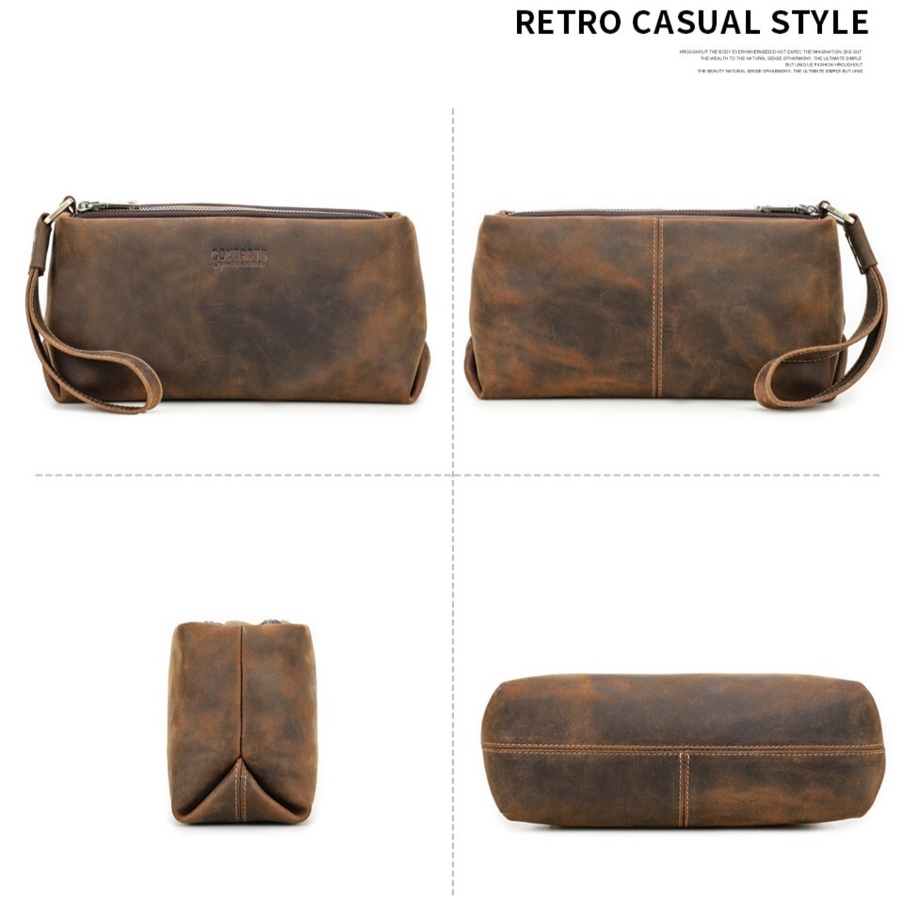 Double Zip Genuine Leather Clutch Bag / 本革 ダブルジップ レザー クラッチ バッグ