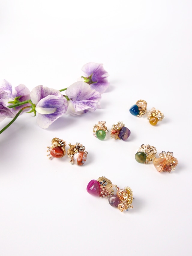 " Color Agate Collage earrings " - asymmetry -【 nostalgia 】