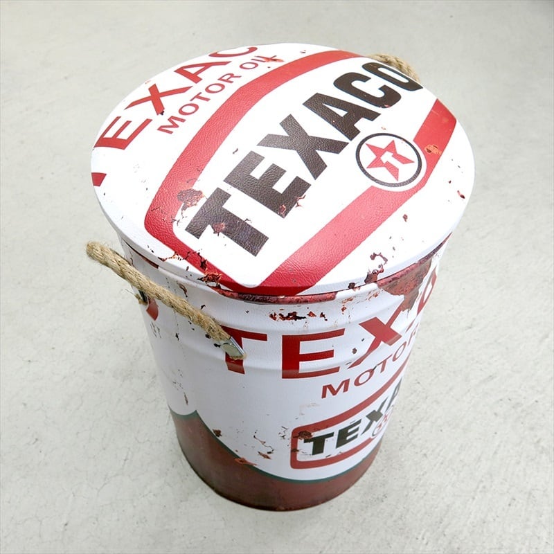 テキサコ　TEXACO　アメリカン雑貨　ペール缶　S　ふた付　収納ボックス　ゴミ箱　アメリカンチェア　缶スツール　ガレージ　オイル缶　 アメリカンビンテージ 　西海岸　LA　子供部屋　子供椅子