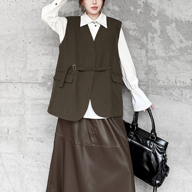 RELAXED V-NECK SIDE TIE TAILORED VEST M-18109